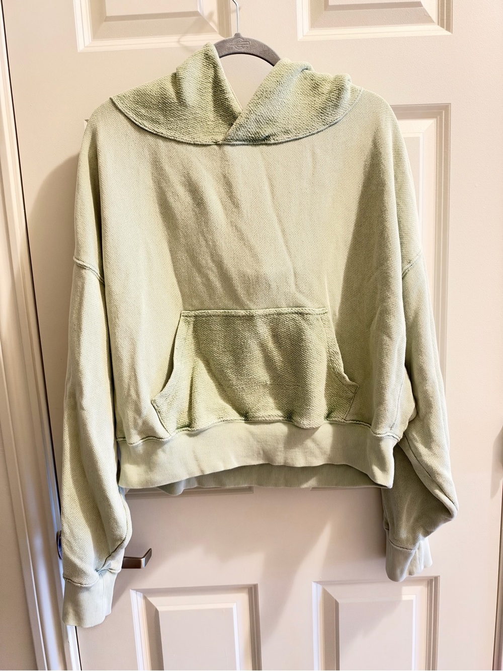 Free People Metti Cropped Hoodie Sweatshirt Sage Green Wash Size L Large